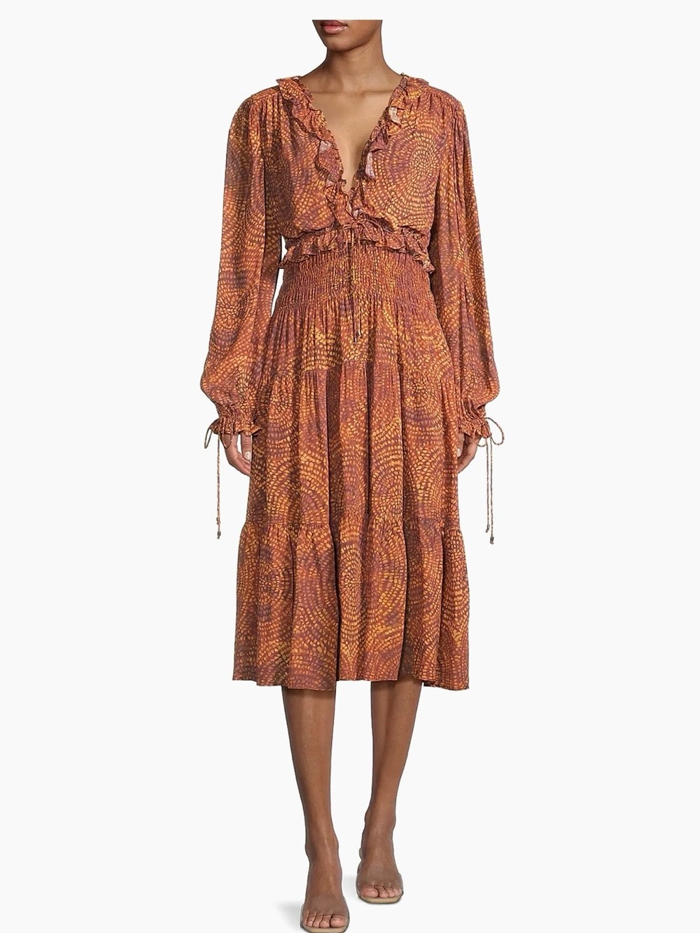 Stellah Sand Garden Print Georgette Midi-Dress